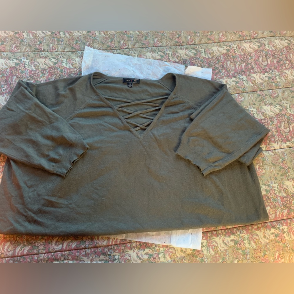 Olive Green V-Neck Top Sweater